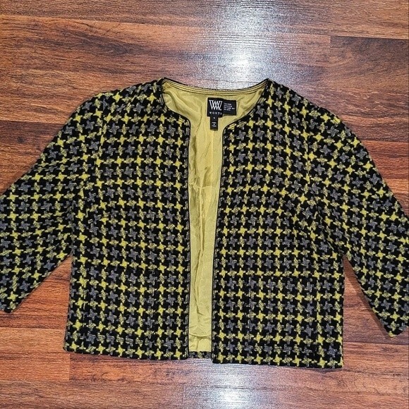 WORTH Classic Tweed Houndstooth Blazer Wool Blend Jacket with pockets - Picture 1 of 12